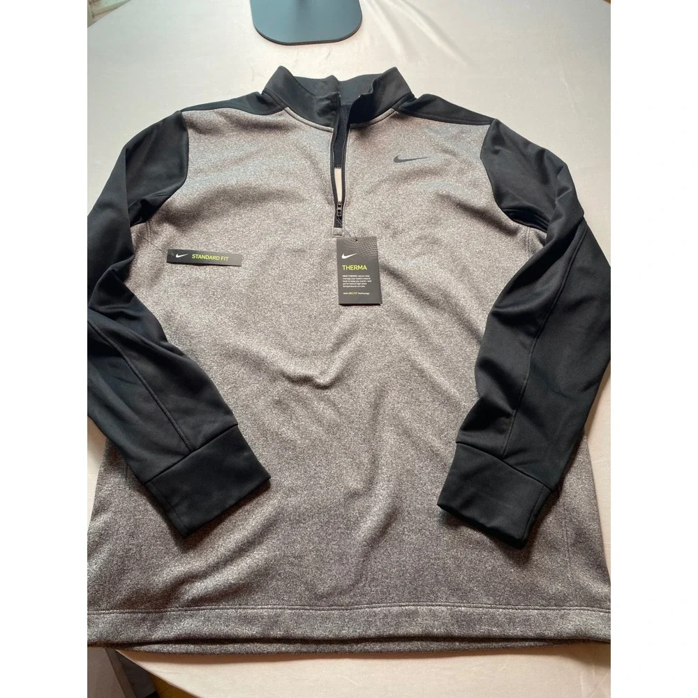 Nike Golf Mens Therma Dri-FIT 1/4 Zip Pullover Gray Black AA3323-010 L